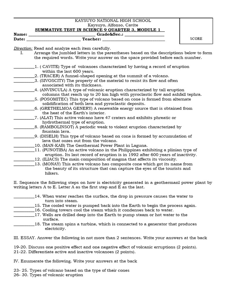 Quiz 3.1 Summative Volcanoes Module 1 | PDF | Volcano | Types Of ...