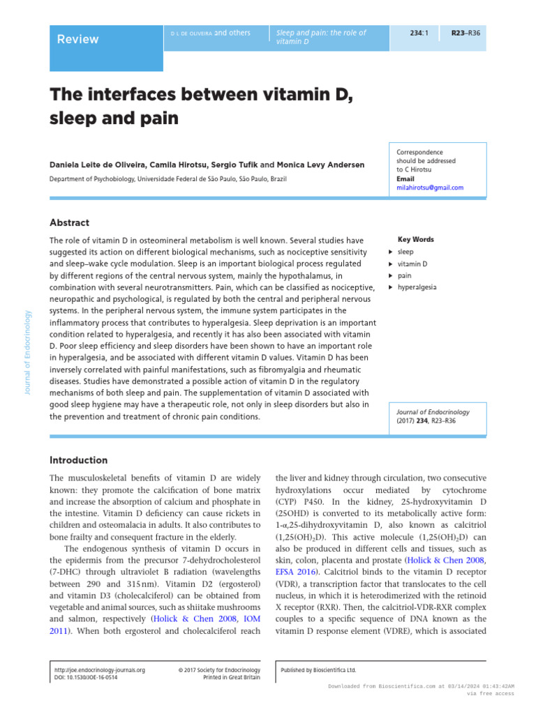 The Interfaces Between Vitamin D, Sleep and Pain PDF Vitamin D Sleep