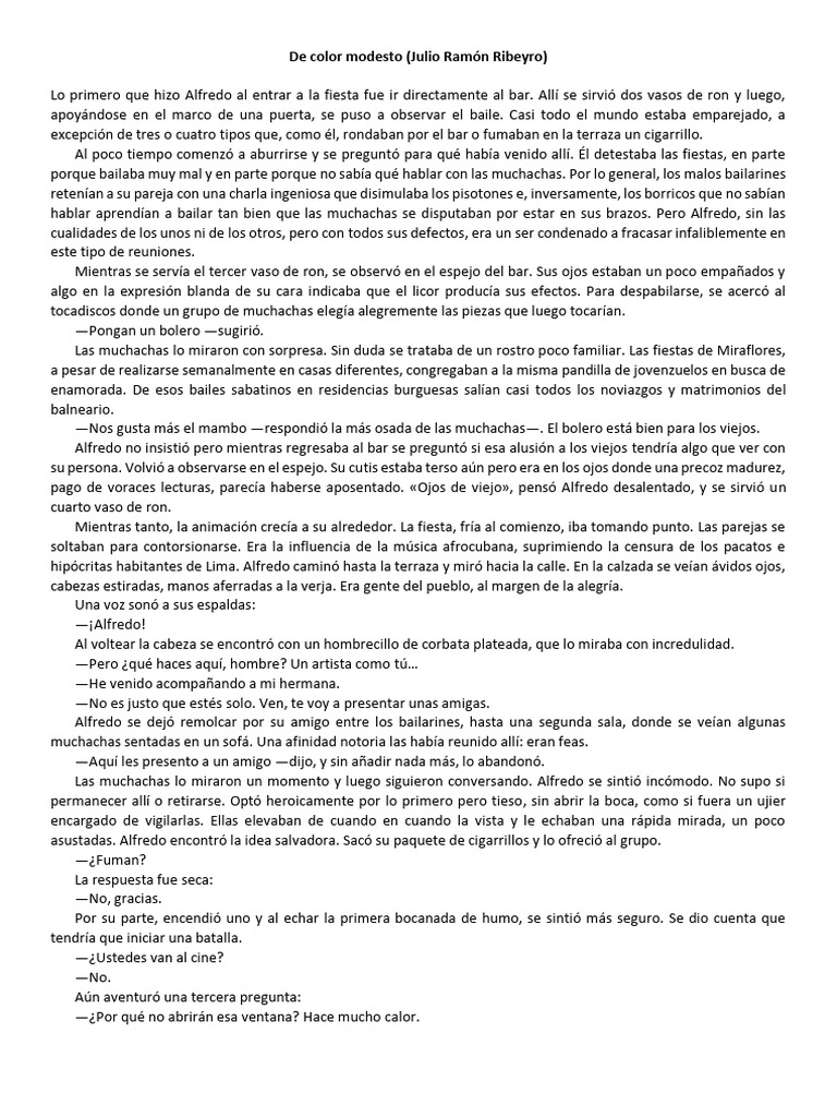 De Color Modesto (Julio Ramón Ribeyro) | PDF | Arte | Novela negra ...