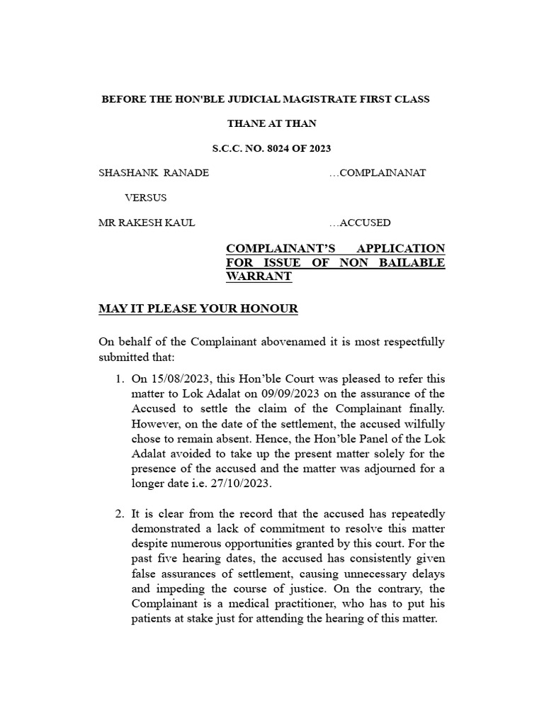 Appln For NBW and JT | PDF | Bail | Common Law