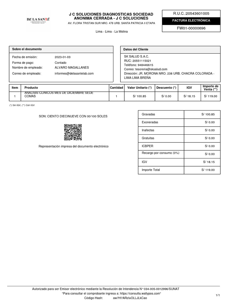 Factura Electrónica: Análisis Clínicos | PDF | Industrias de servicio ...