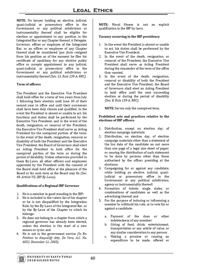 2018 legal and judicial ethics and practical exercises ust golden notes