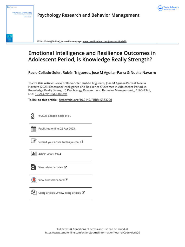 Emotional Intelligence and Resilience Outcomes in Adolescent Period Is ...