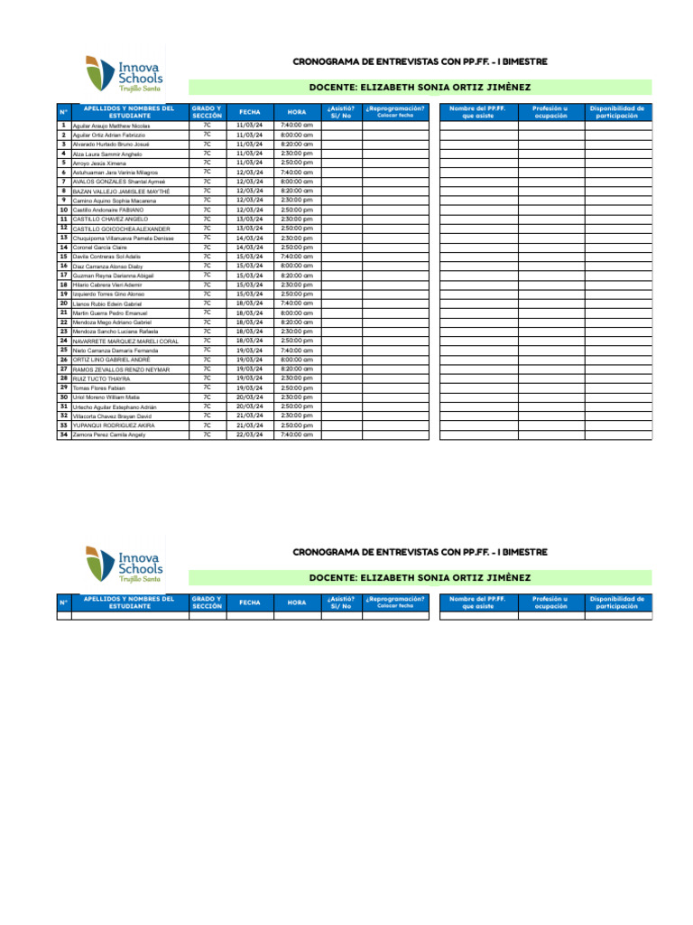 2024 IB SECUNDARIA - CRONOGRAMA DE ENTREVISTAS - 7C_1_152356470 | PDF