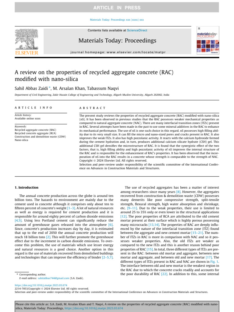 Abbas, A Review On The Properties of Recycled Aggregate Concrete (RAC ...