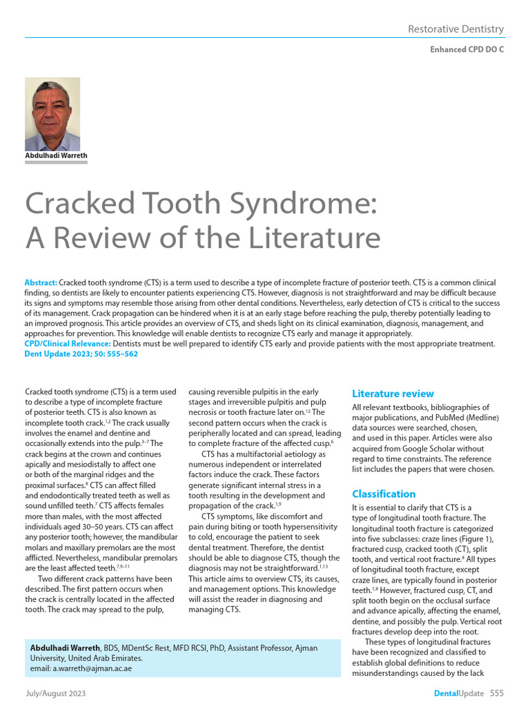 Cracked Tooth Syndrome Overview | PDF | Dentistry | Dentistry Branches