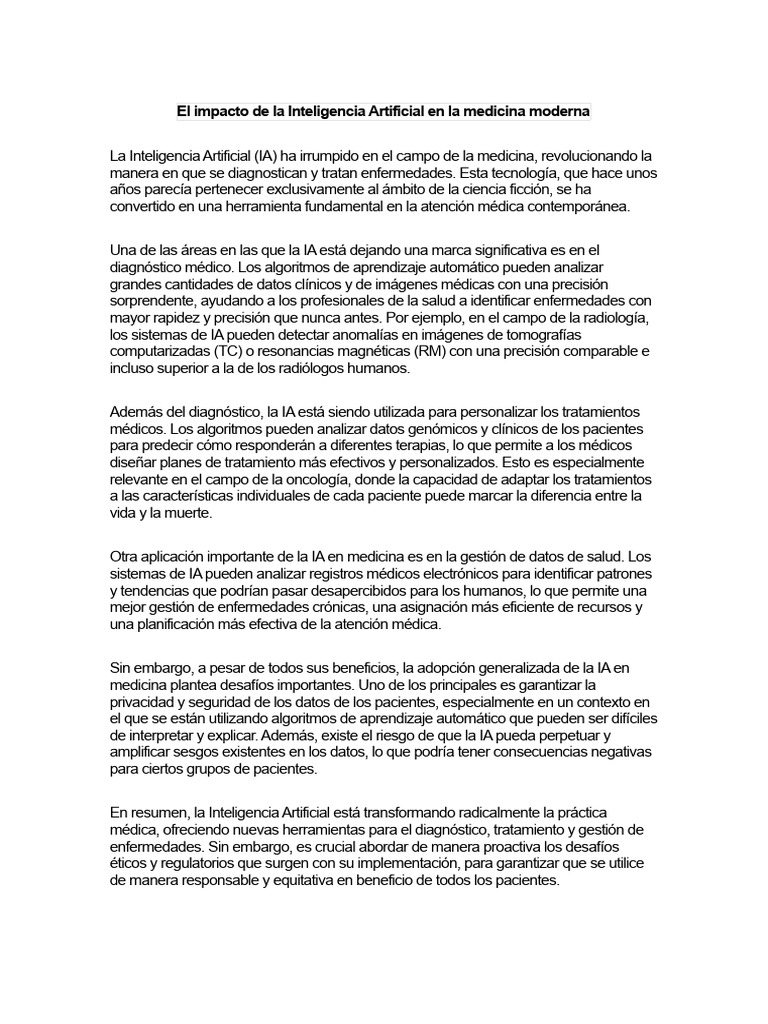 El Impacto de La Inteligencia Artificial en La Medicina Moderna | PDF ...