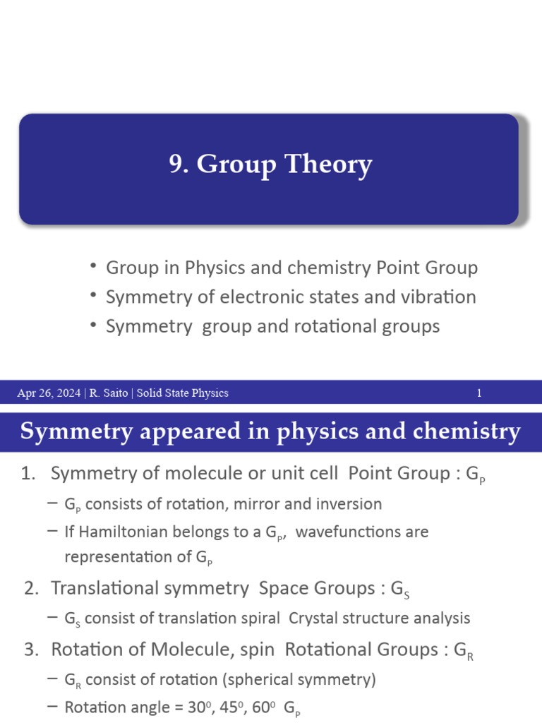 Symmetry and Group Theory in Solid State | PDF | Group (Mathematics ...