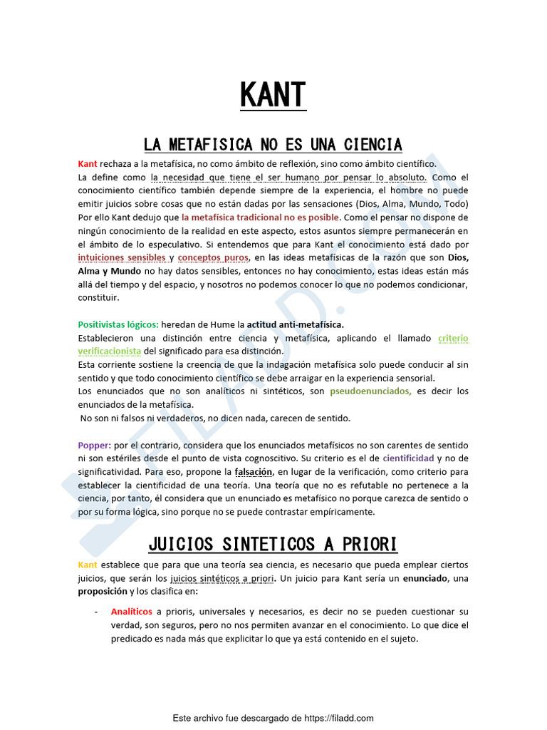 Kant y la crítica a la metafísica | PDF | A priori y a posteriori ...