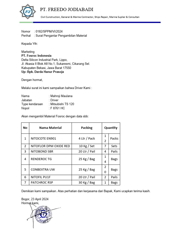 Surat Pengantar Pengambilan Material | PDF | Griya & Taman | Sains ...