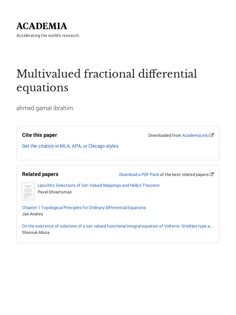 Multivalued Fractional Differential Equations | PDF | Function ...