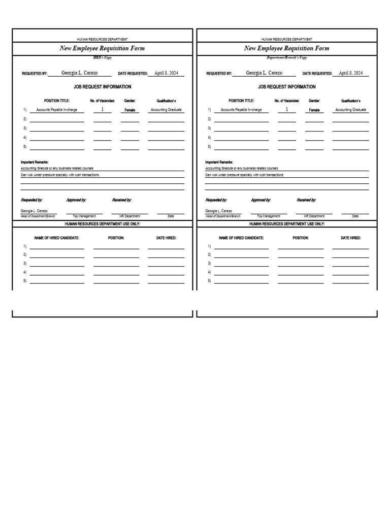 HR Requisition for 5 Positions | PDF | Human Resource Management ...