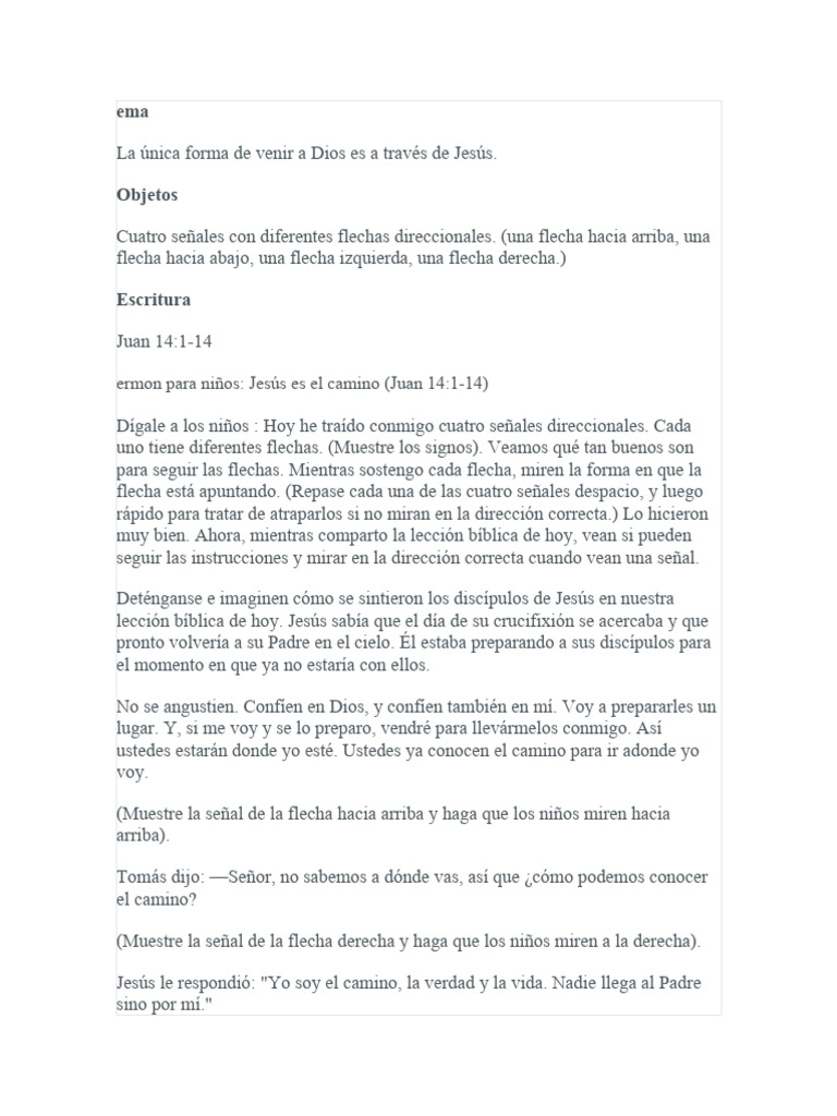 Ermon para Niños: Jesús Es El Camino (Juan 14:1-14) | PDF | Jesús