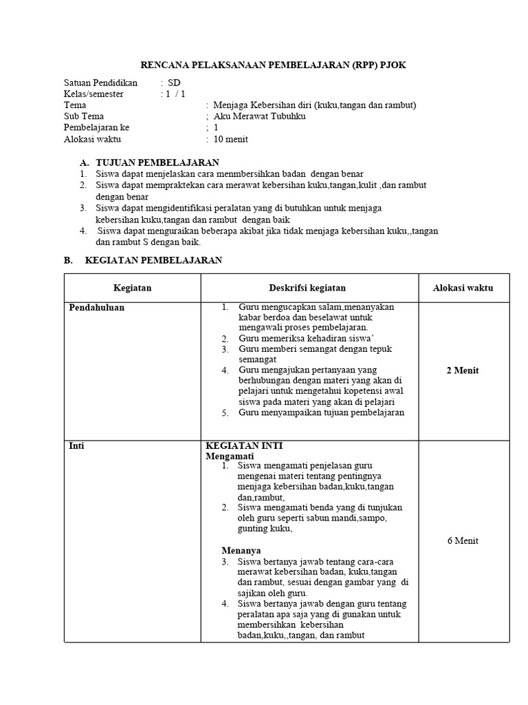 Contoh Rpp-Pendidikan-Jasmani-Olah-Raga-Dan-Kesehatan | PDF