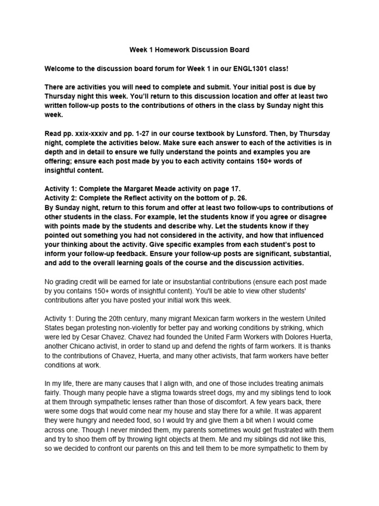 ENGL1301 Week 1 Homework Guide | PDF | Internet Forum