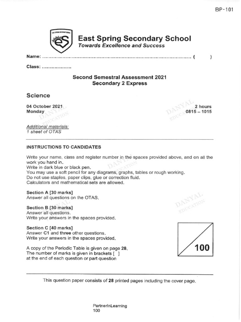 East spring secondary sec2 sci 2021 mc pdf