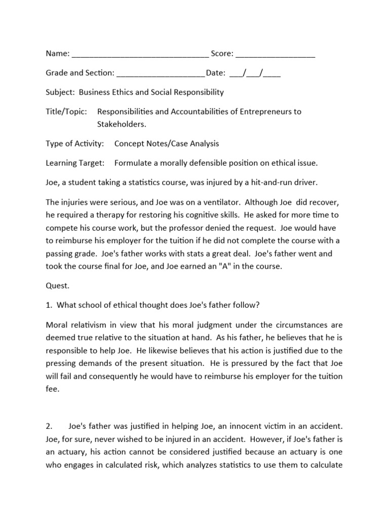 Case Analysis On Ethics Pdf