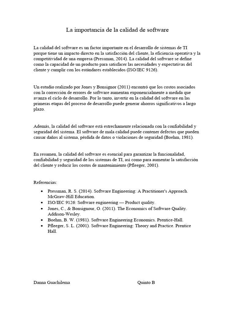 Importancia de la Calidad del Software | PDF | Software | Ingeniería de ...