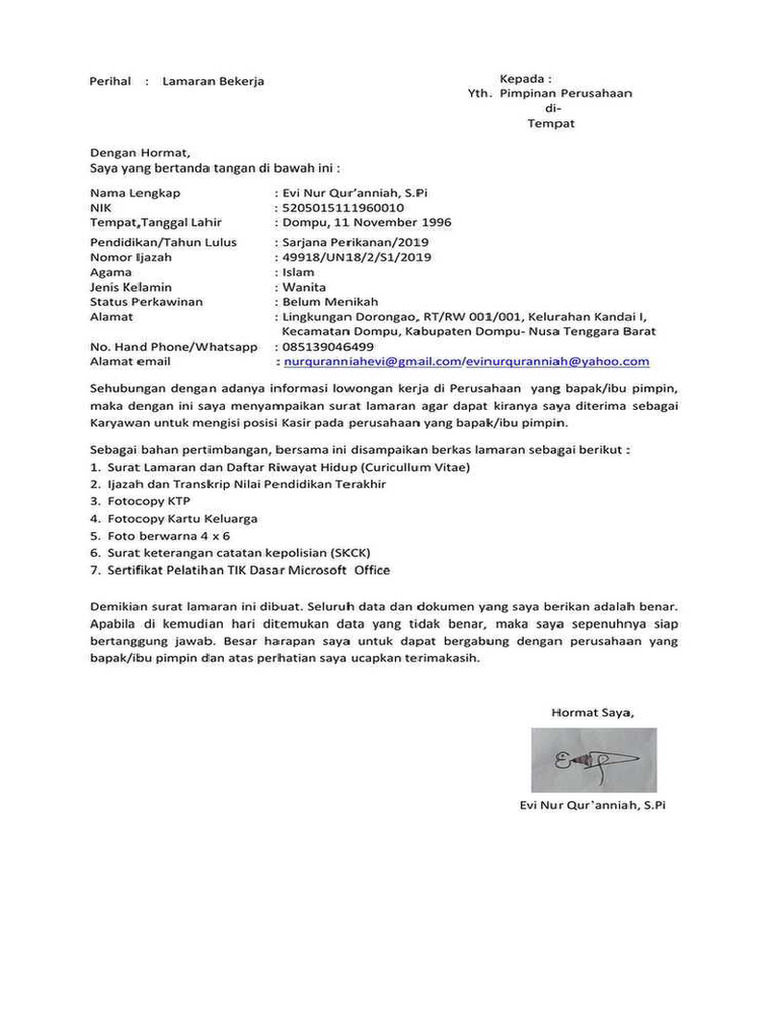 Pi7 lamaran kerja evi nur quranniah pdf