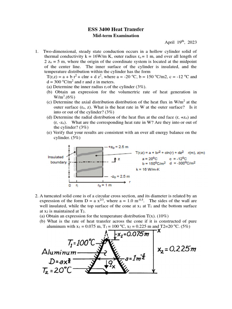 Heat Trandfer Mid-Term (Chapter1 4) | PDF | Heat Transfer | Heat