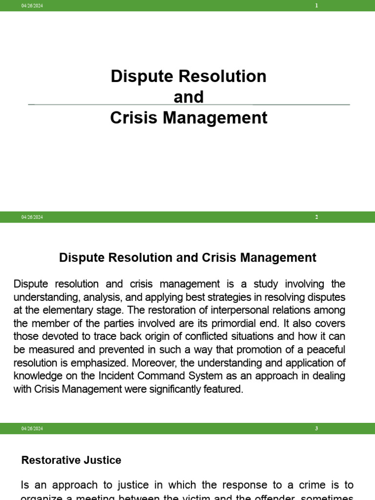 Dispute Resolution Crisis Management 3 | PDF | Restorative Justice | Crimes