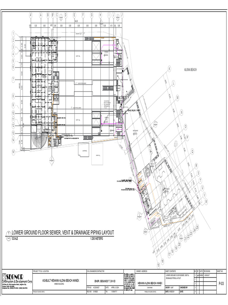 P-03 AS-BUILT LOWER GROUND FLOOR SEWER, VENT & DRAINAGE PIPING LAYOUT ...