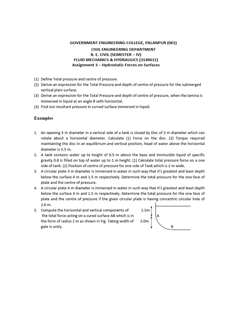Assignment 3 Hydrostatic Forces On Surfaces Pdf