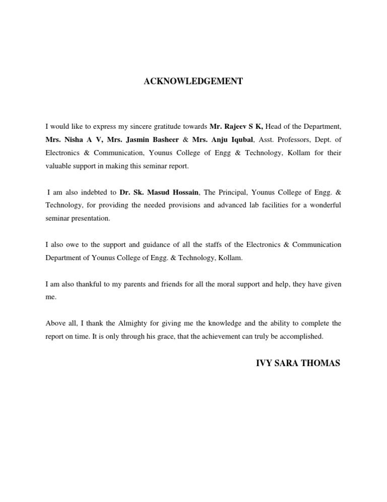 Acknowledgment for Seminar Report | PDF | Social Science | Science ...