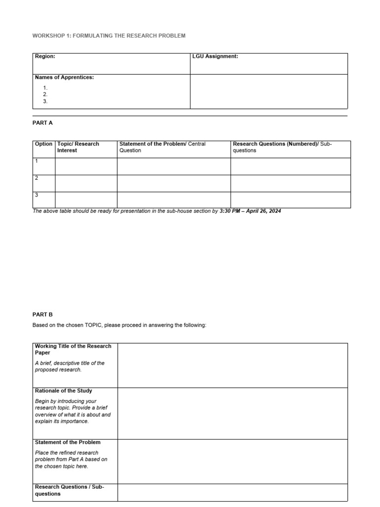Worksheet 1 - Identification of Research Problem | PDF