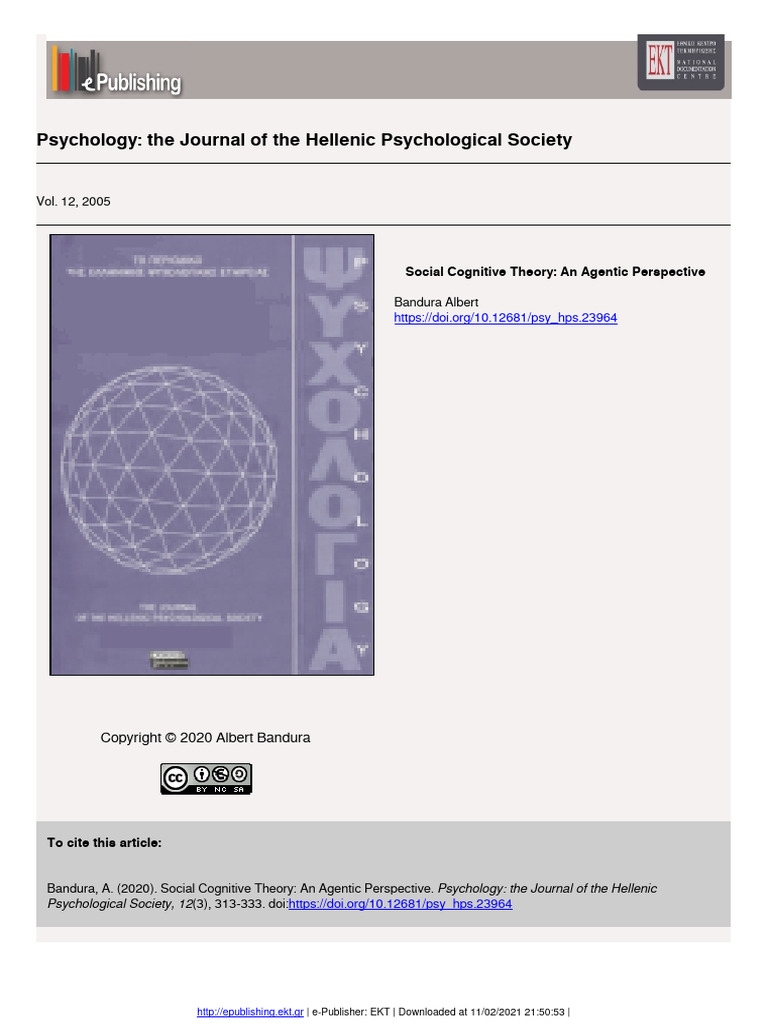 Social Cognitive Theory An Agentic Perspective | PDF | Psychological ...