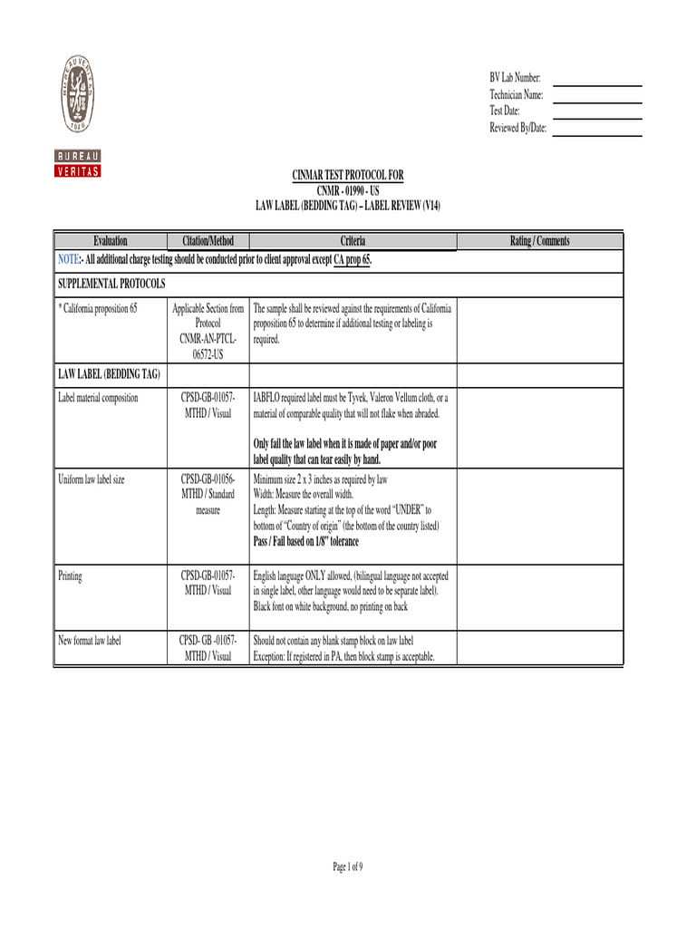 Bedding Tag Law Label Review Protocol | PDF | Mattress | Pillow