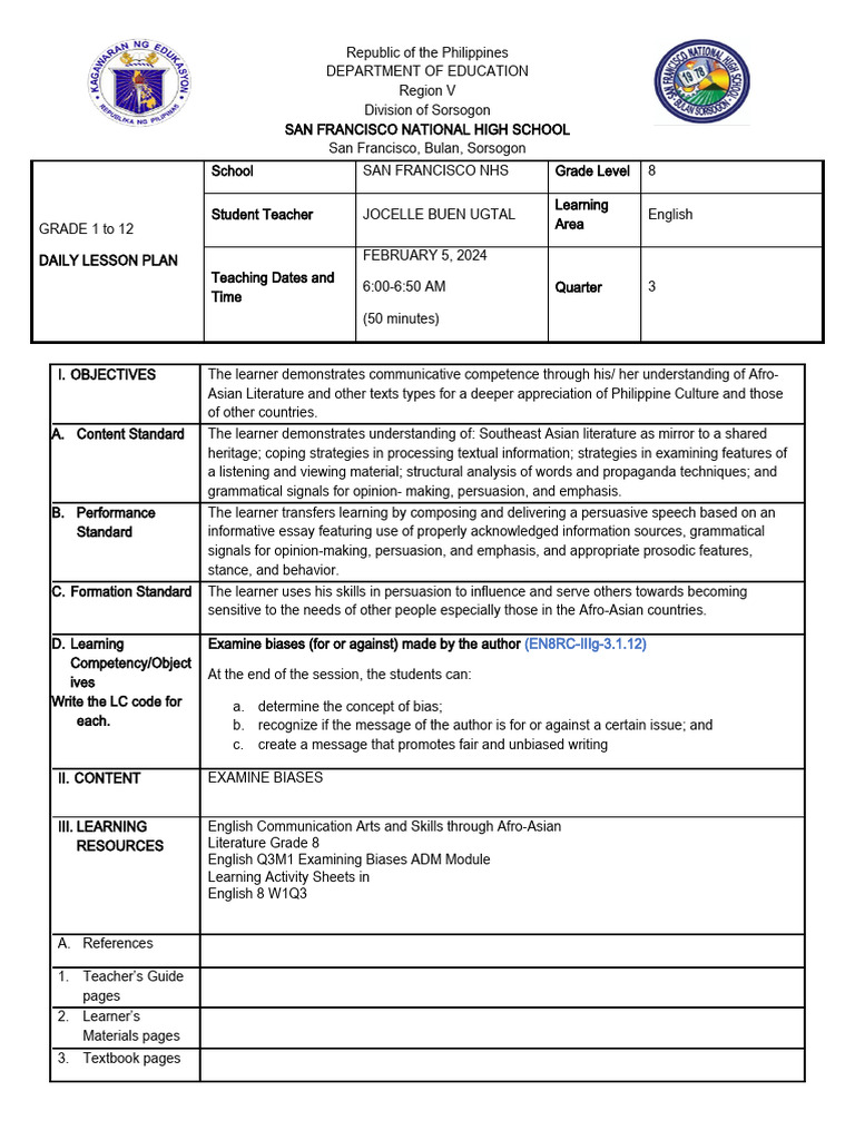 Examining Bias in Writing for Grade 8 | PDF | Bias | Evidence