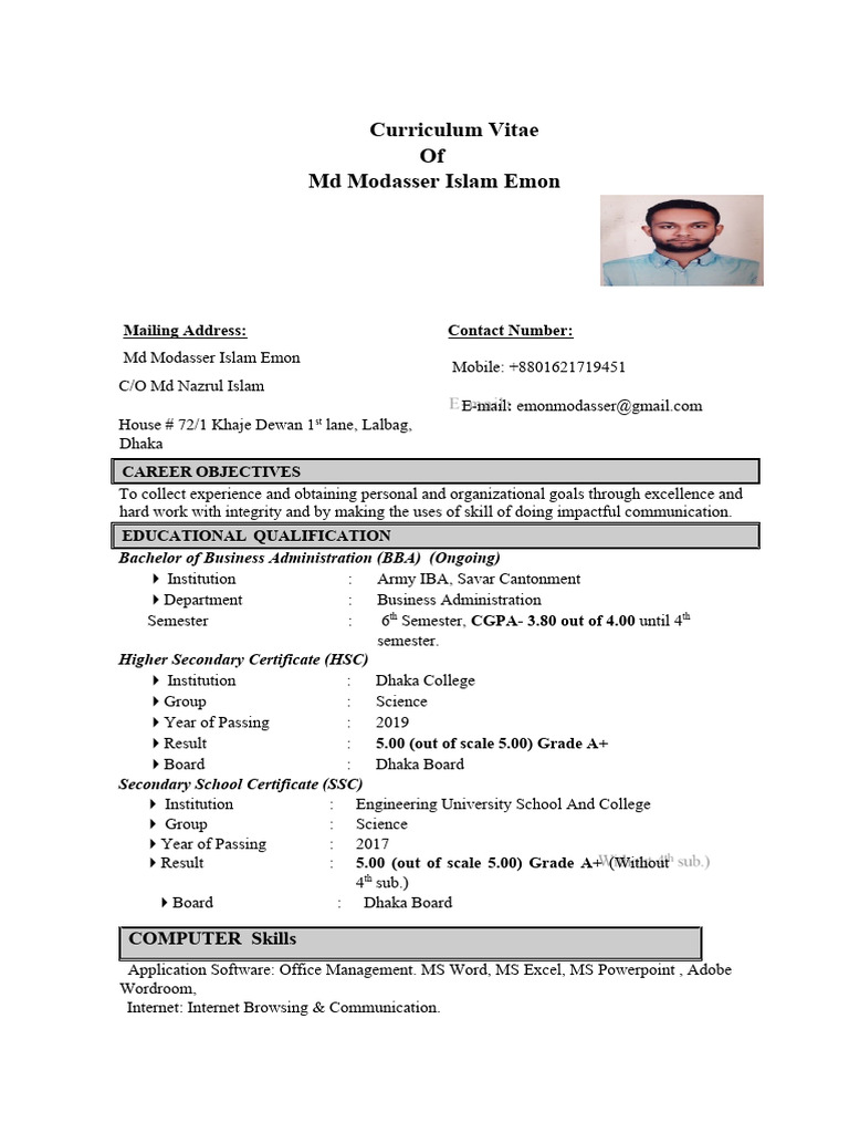 Md Modasser Islam Emon CV | PDF