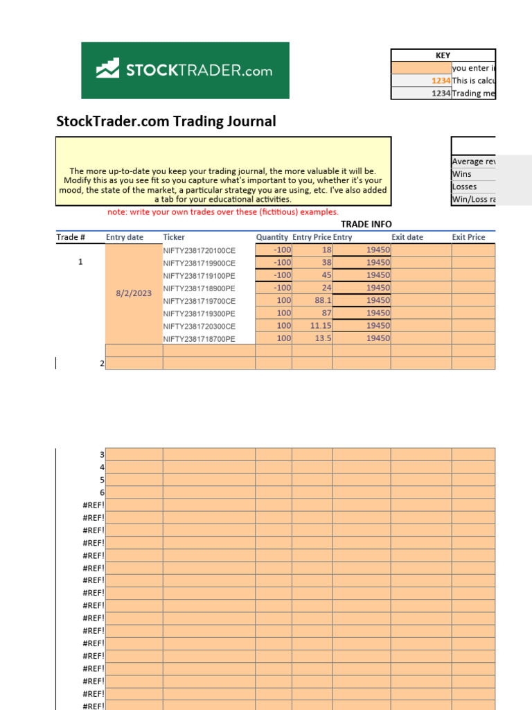 StockTrader Excel Trading Journal | PDF | Financial Economics | Investing