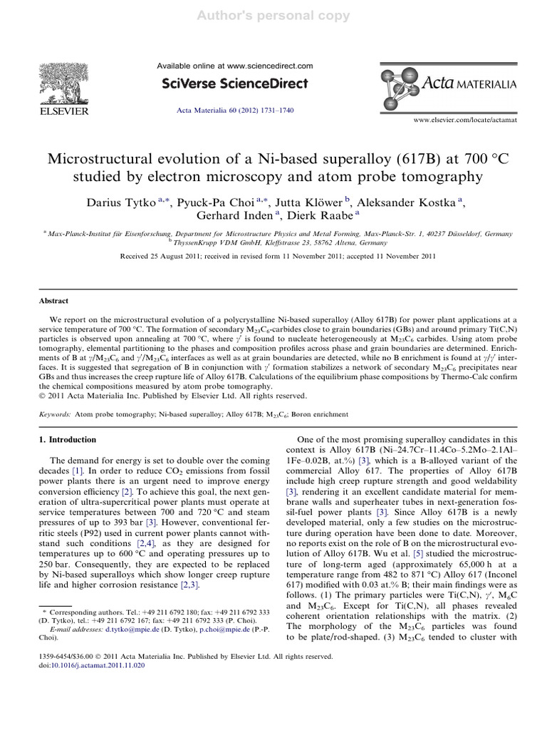 Microstructural Study of Ni Superalloy 617B | PDF | Creep (Deformation ...