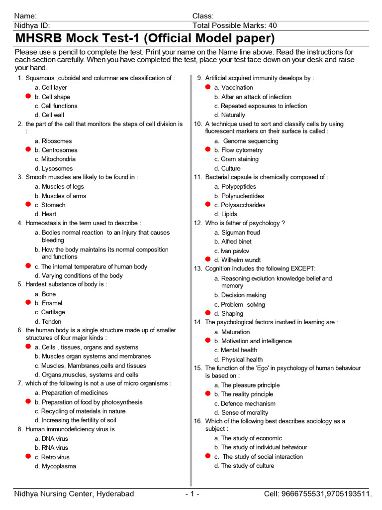 MHSRB Mock Test-1 Overview | PDF | Cardiopulmonary Resuscitation ...