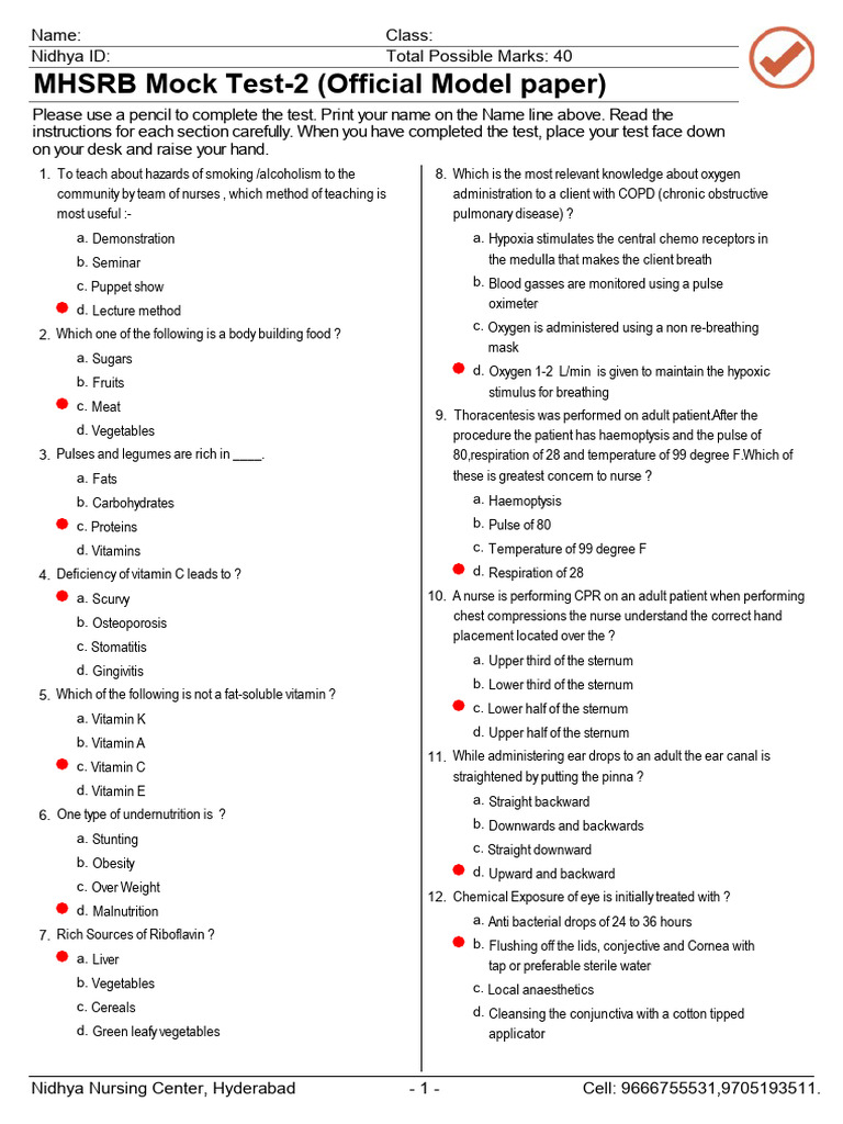 MHSRB Mock Test-2 Overview | PDF | Cardiopulmonary Resuscitation ...