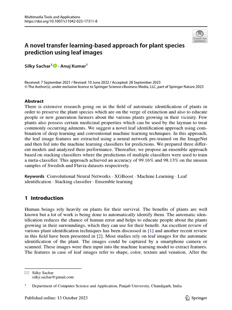 A Novel Transfer Learning Based Approach For Plant Species | PDF | Deep ...