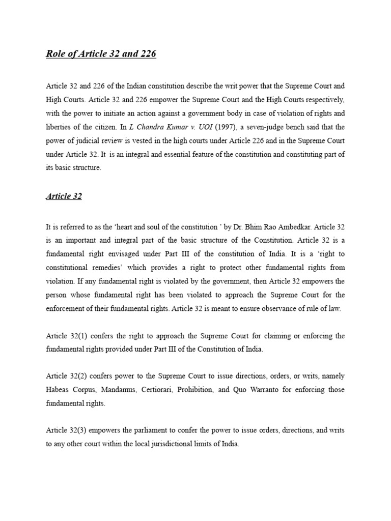 Role of article 32 and 226 download free pdf writ certiorari