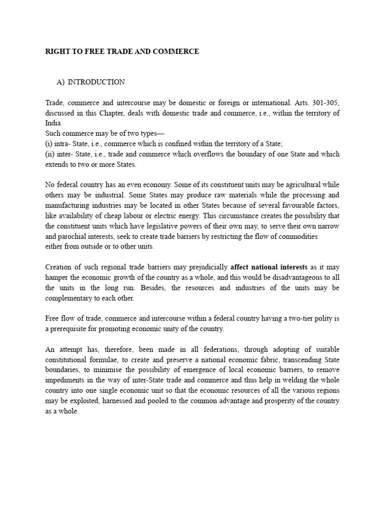 Righ To Free Trade and Commerce | PDF | Commerce Clause | Article One ...
