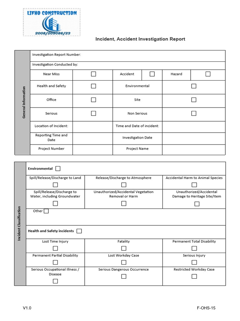 F-OHS-15 Incident Accident Investigation Report | Download Free PDF ...