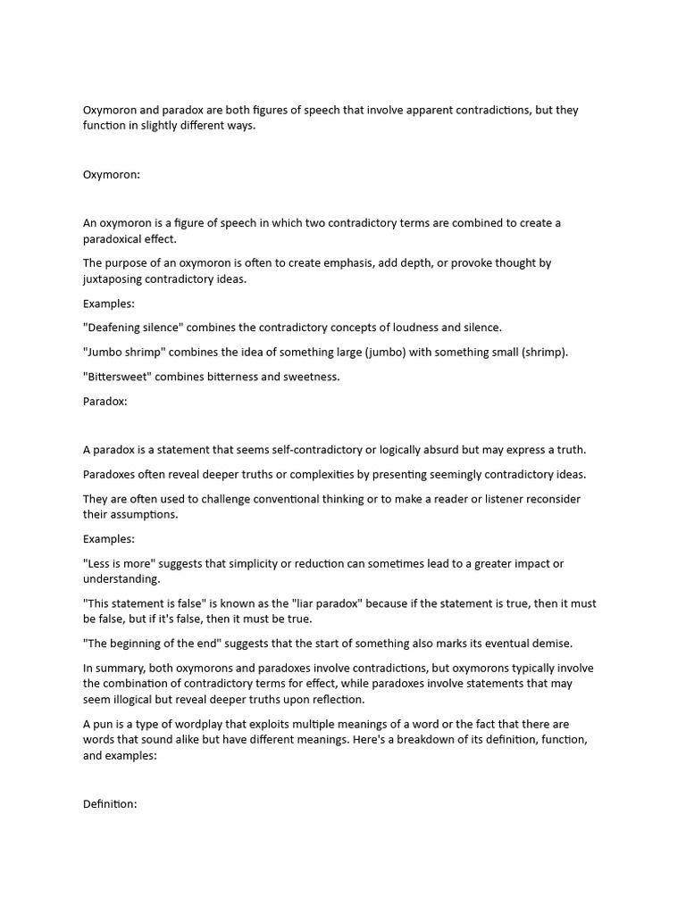 Understanding Oxymorons, Paradoxes, and Puns | PDF | Paradox | Truth