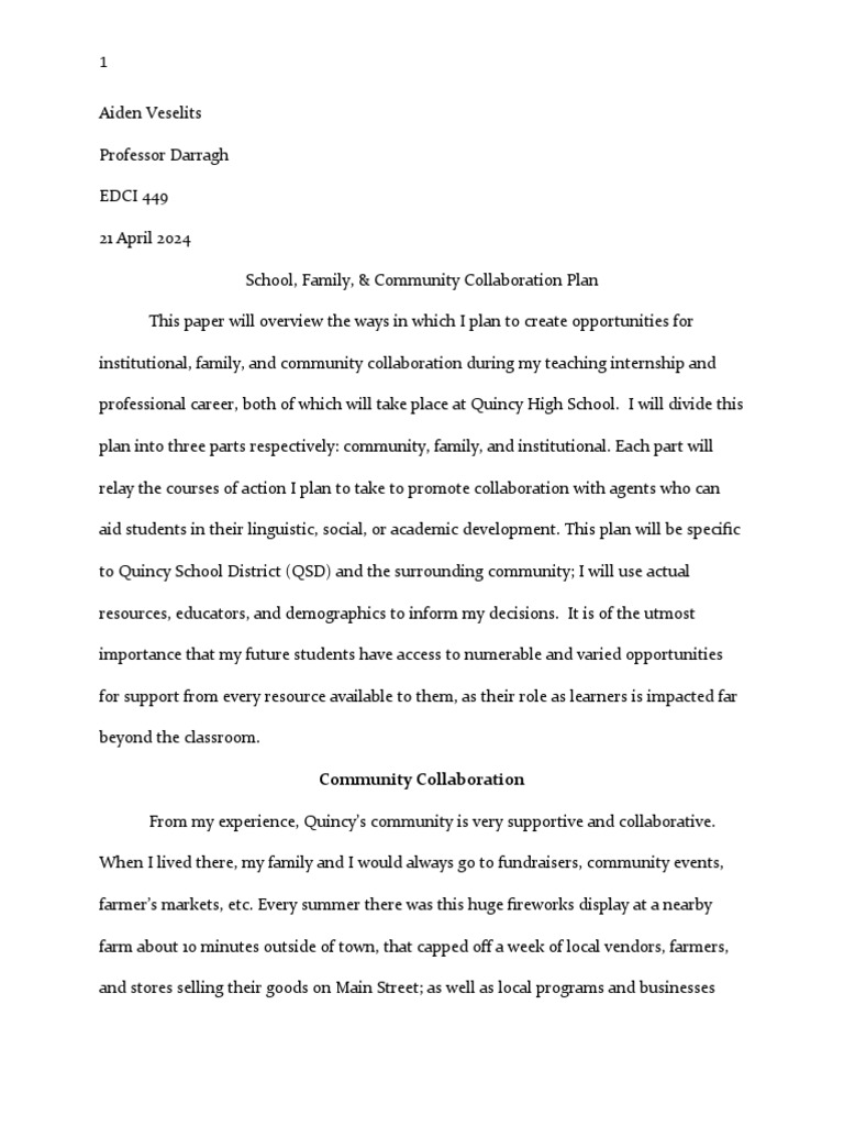 School-Community Collaboration Plan | PDF | Teachers | Educational ...
