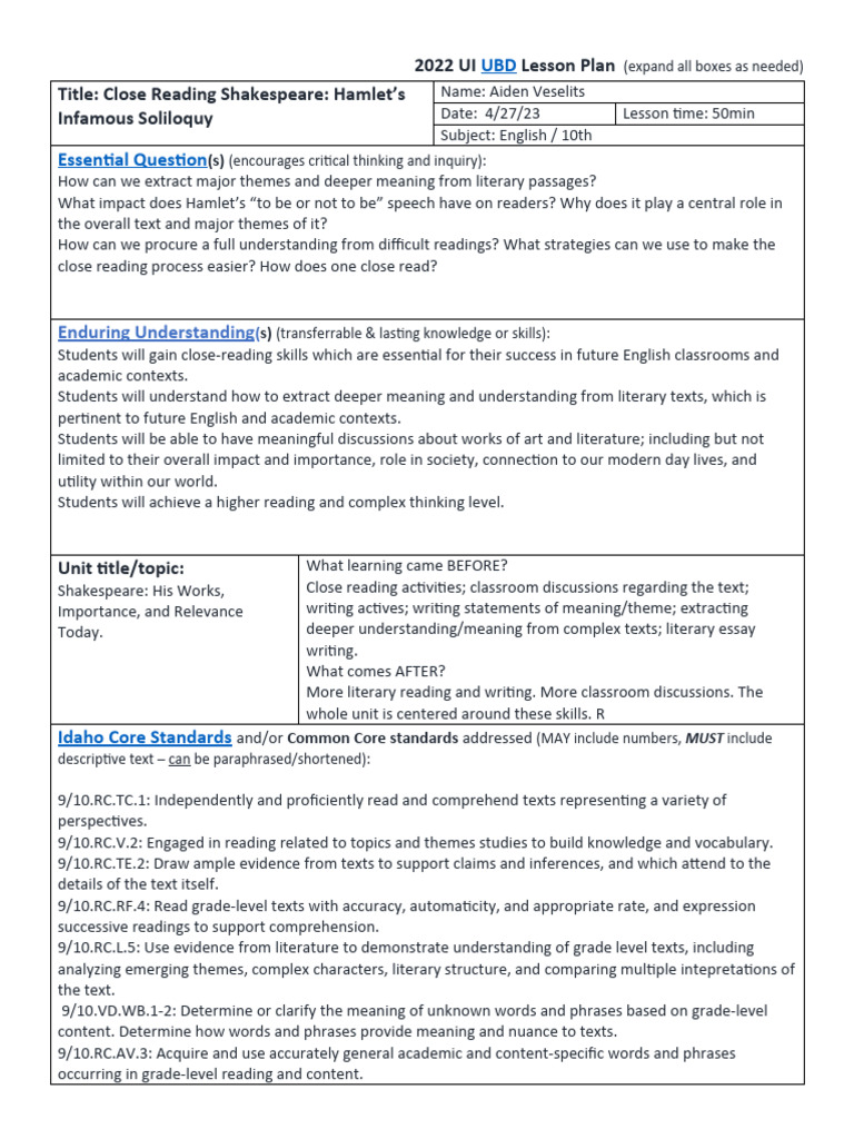 2021-22 Edci Lesson Plan | PDF | Lesson Plan | Cognitive Science