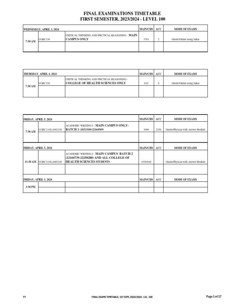 UCC Medicine Exam Timetable 2023/24 | PDF | Academic Term | Science