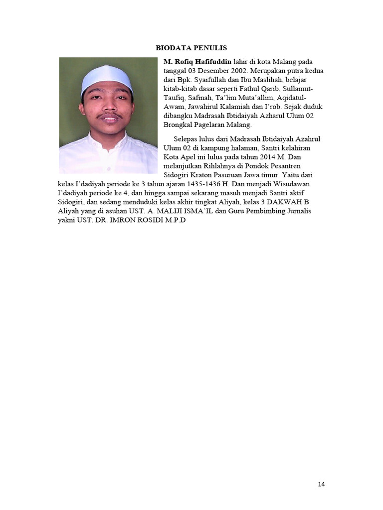 Biodata M. Rofiq Hafifuddin Malang | PDF