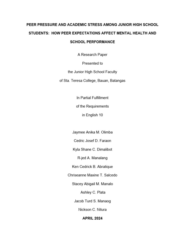 Peer Pressure's Impact on Academic Stress | PDF | Adolescence ...