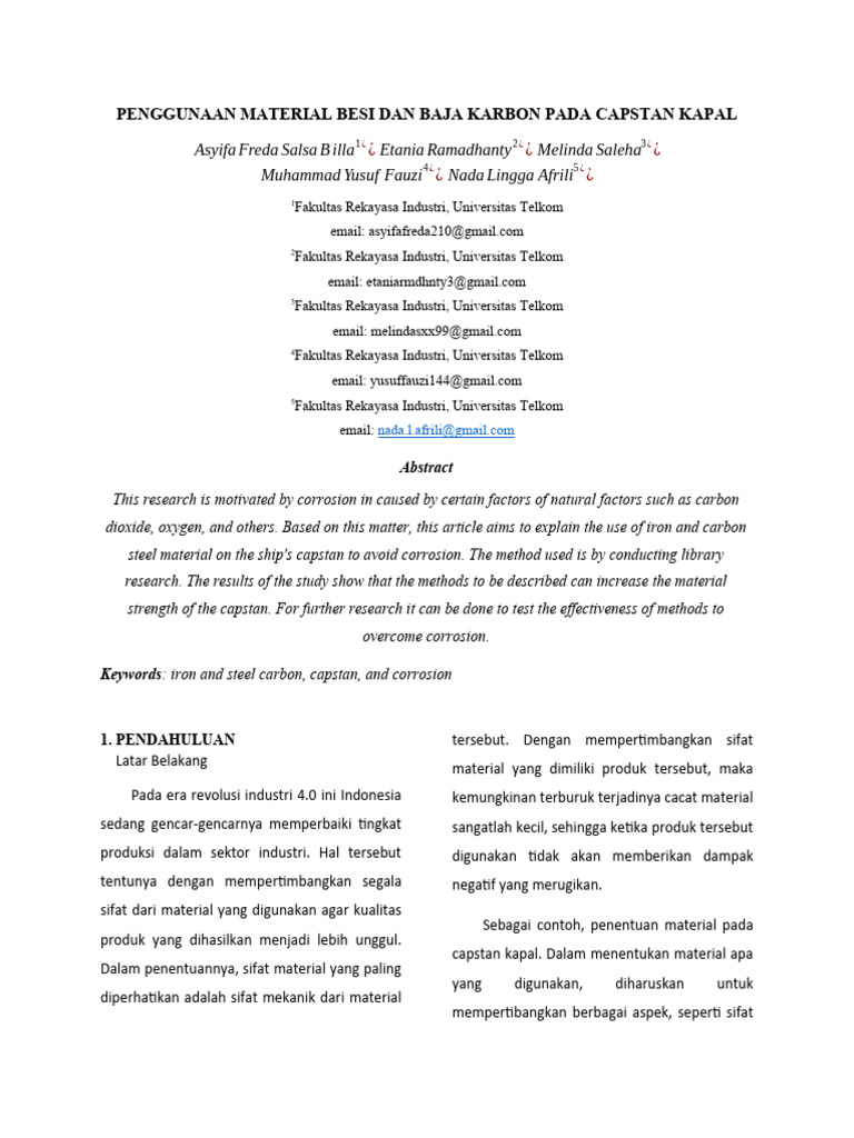 Penggunaan Material Besi Dan Baja Karbon Pada Capstan Kapal PDF