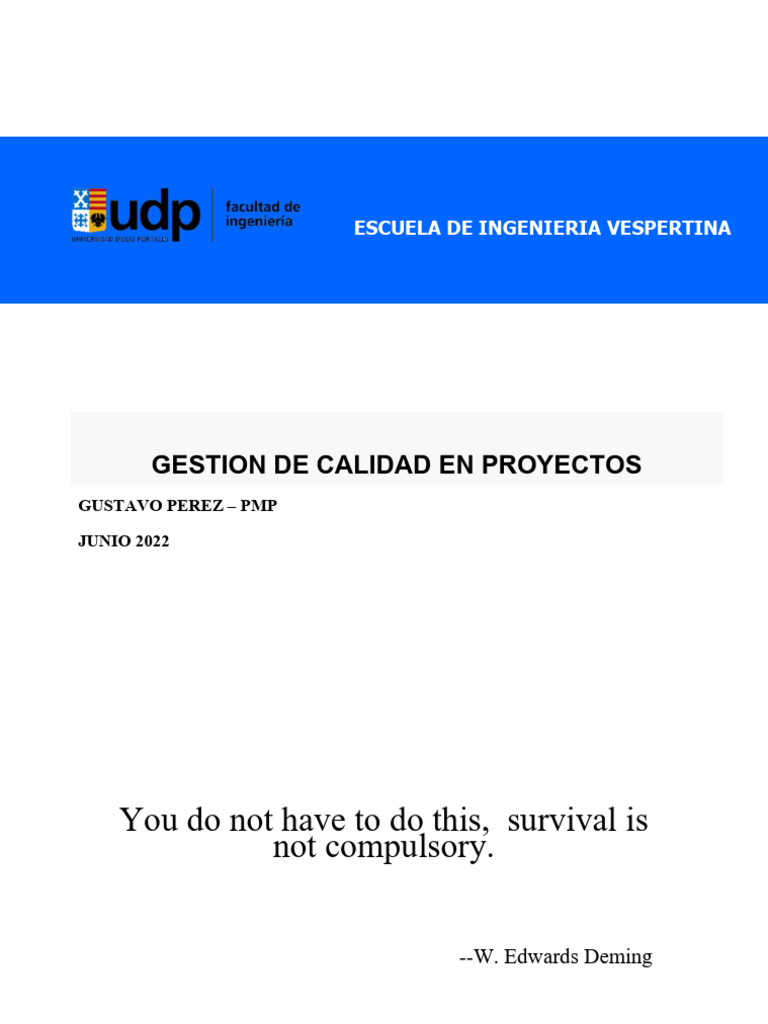 Gestión de Calidad en Proyectos | PDF | Calidad (comercial) | Gestión ...