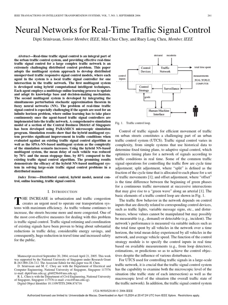 Neural Networks For Real-Time Traffic Signal Control (Srinivasan Et Al ...